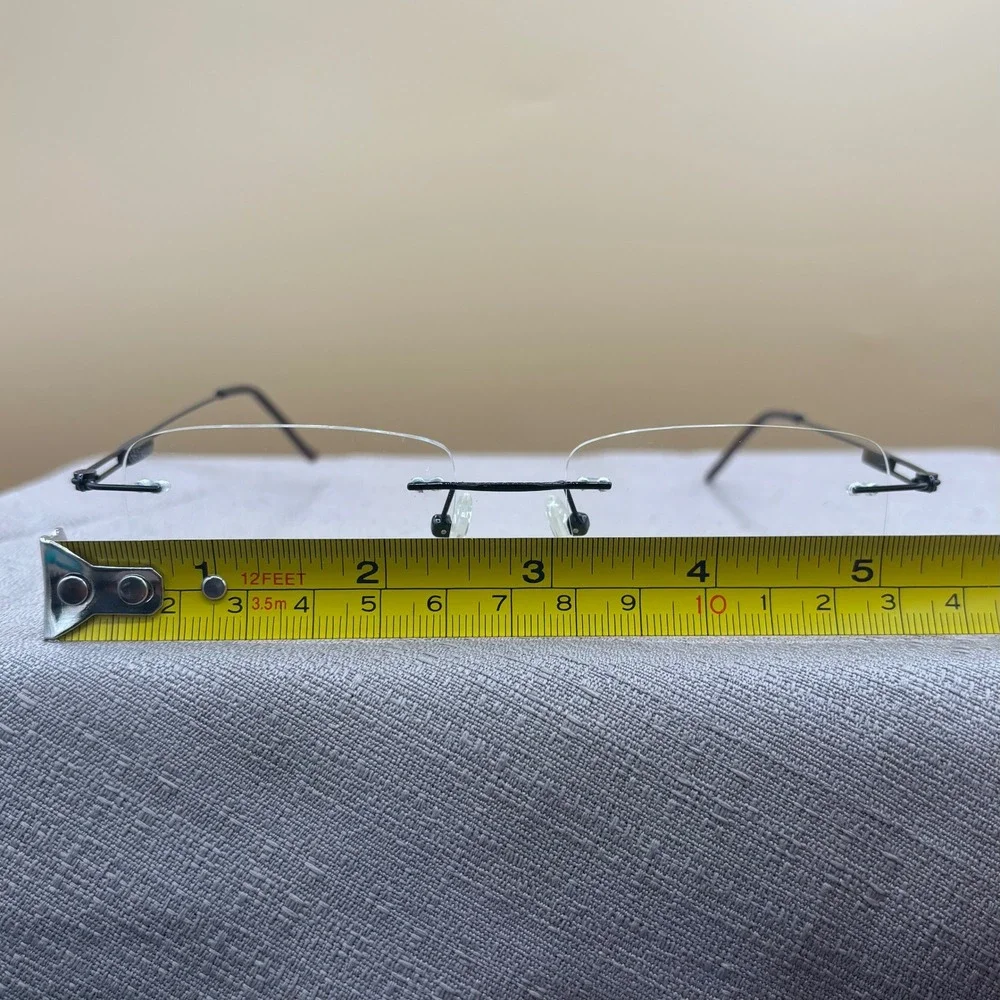 Solitaire Rimless Eyeglasses Black Metal Rectangular Lightweight Frames